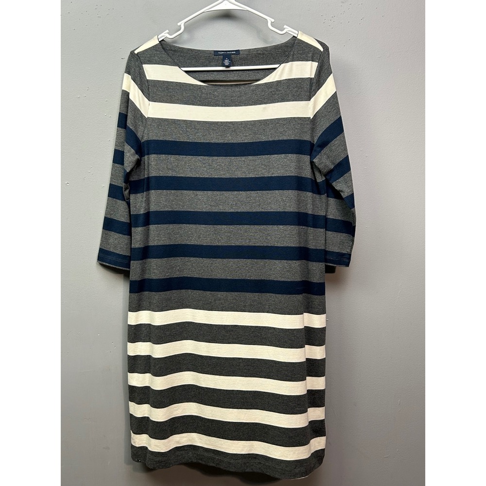 Tommy Hilfiger Dress Womens‎ Medium Striped Boat Neck 3/4 Sleeve Knit